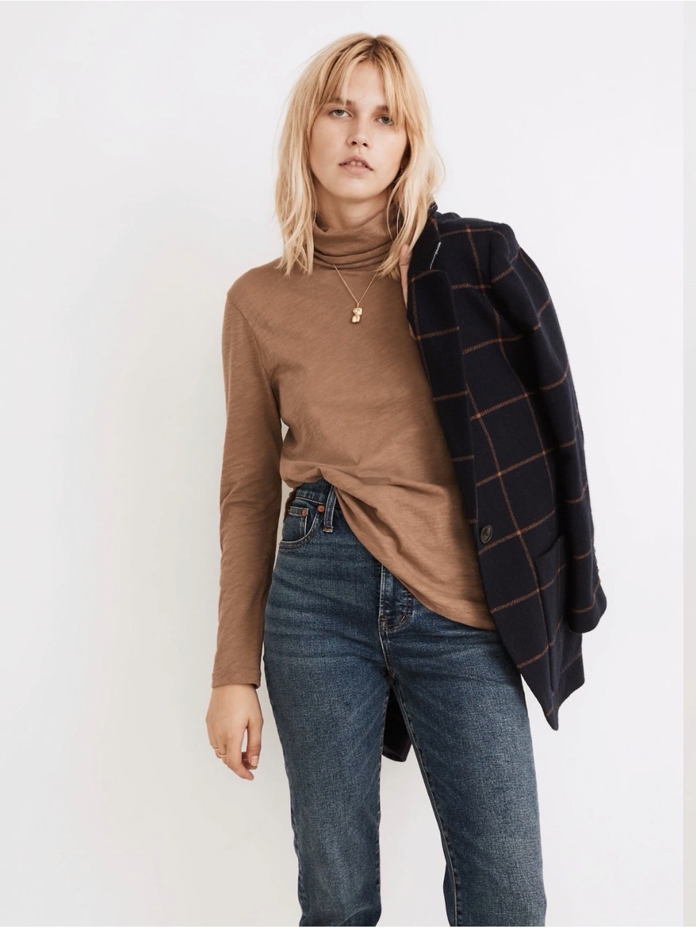 NWT Madewell Whisper Cotton Turtleneck Tee in Weathered Walnut Size Small
